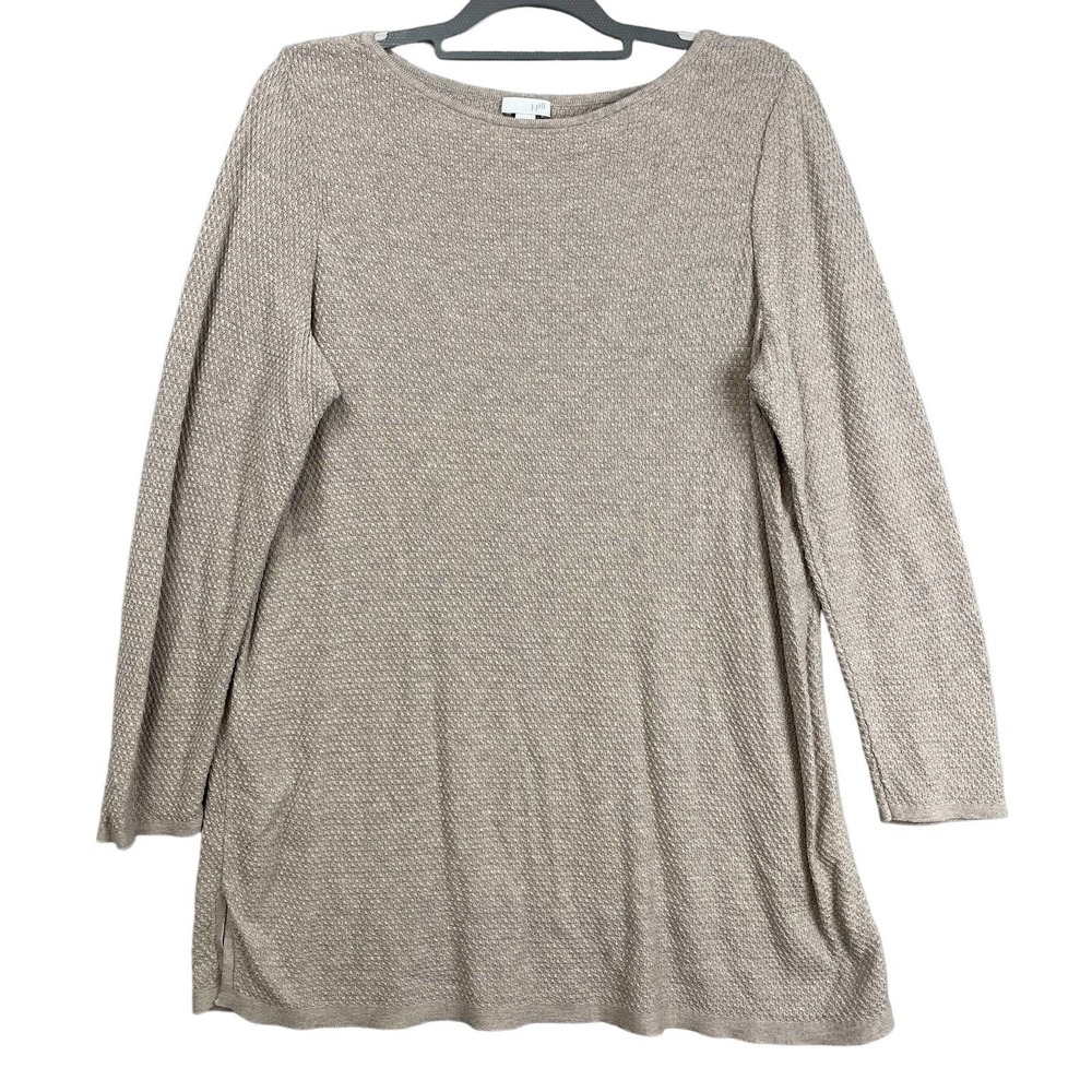 J Jill Sweater Womens 1X Oatmeal Beige Thermal Knit Tunic Length Cozy Fall Basic